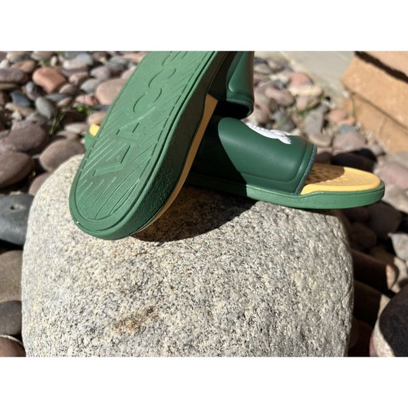Mens Lacoste Croco Dualiste Slides Green Yellow Slip On Sandals New Sz 10 - Picture 6 of 6
